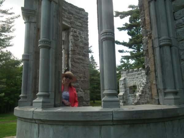 Landscape architect Dorota Grudniewicz demonstrates the view from the ruins, which is on an axis with Ottawa's Peace Tower.