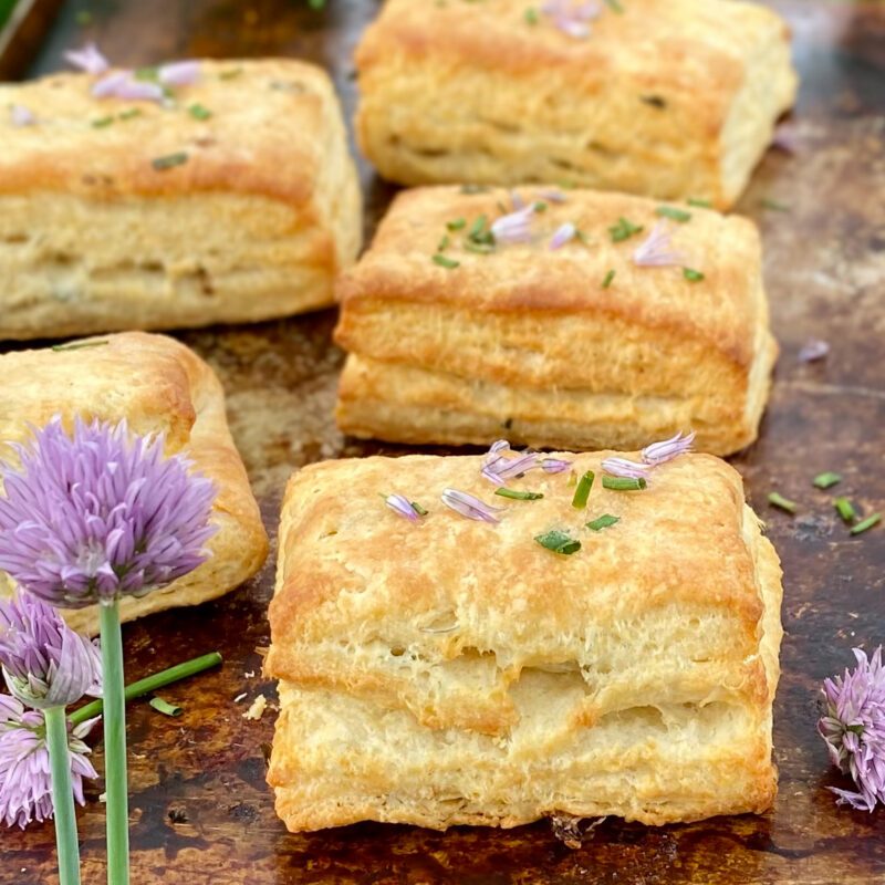 Chive blossoms and savory biscuits