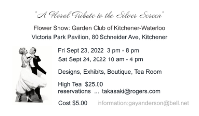 Garden Club Kitchener Waterloo flower show Sept 2022